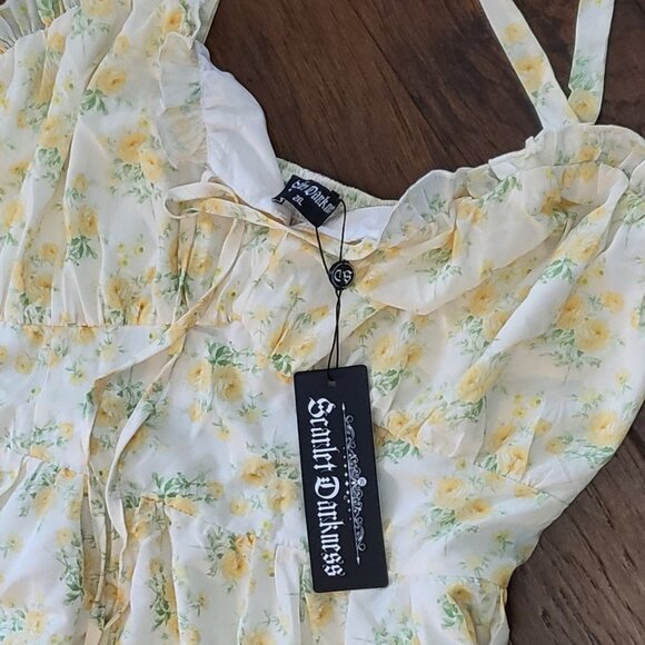 Scarlet Darkness Milkmaid Cottagecore Midi Floral Dress Yellow Size 2X - Picture 8 of 10